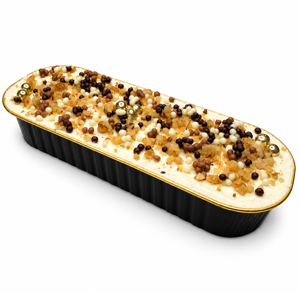 An elegant tray of Coffee sponge cake, covered in coffee buttercream, topped wth mini chocolate balls and crushed walnuts.  Perfect for corporate gifting, desk drops, product launches and hospitality gifting.
